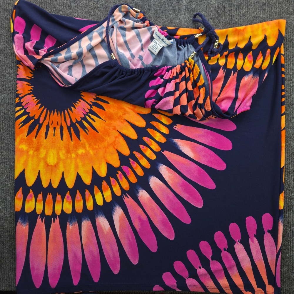 Tommy Bahama Dress Womens XXS Navy Pink Orange Medallion Halter Beachy Summer